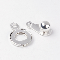Silver Brass Snap Clasps, Silver Color Plated, 18x9x5mm, Hole: 1mm