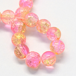 Pink Baking Painted Transparent Crackle Glass Round Bead Strands, Pink, 8.5~9mm, Hole: 1.5mm, about 105pcs/strand, 31.8 inch