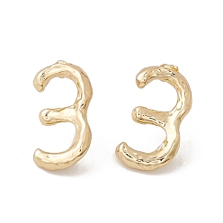 Number Brass Number Stud Earrings with 925 Sterling Silver Pins for Women, Num.3, 18x10mm, Pin: 0.7mm
