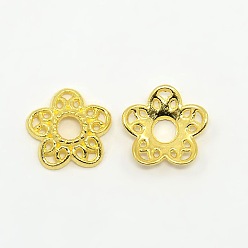 Golden Tibetan Style Alloy Bead Caps, Lead Free and Cadmium Free, Golden, 10.7x11x2.5mm, Hole: 3mm