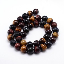 Tiger Eye Natural Gemstone Round Bead Strands, Tiger Eye, 10mm, Hole: 1mm, about 40pcs/strand, 16 inch
