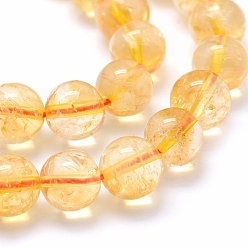 Citrine Natural Citrine Beads Strands, Round, Dyed & Heated, 8mm, Hole: 1mm, about 44pcs/strand, 15.7 inch(40cm)