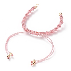Pearl Pink Adjustable Polyester Braided Cord Bracelet Making, with Brass Beads and 304 Stainless Steel Jump Rings, Golden, Pearl Pink, Single Chain Length: about 5-1/2 inch(14cm)