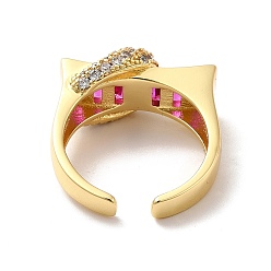 Темно-Розовый Прямоугольный кубический цирконий с открытым манжетным кольцом в виде луны, настоящие позолоченные украшения из латуни для женщин, темно-розовыми, размер США 18 7 (1/2 мм)