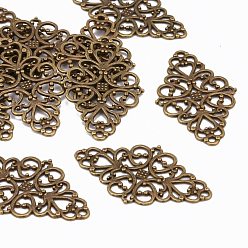 Antique Bronze Tibetan Style Alloy Rhombus Filigree Joiners Links, Cadmium Free & Nickel Free & Lead Free, Antique Bronze, 42x25x1mm, Hole: 2mm