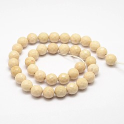 Wheat Natural Fossil Round Bead Strands, Faceted, Wheat, 8mm, Hole: 1mm, about 46pcs/strand, 14.8 inch