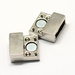 Platinum Alloy Magnetic Clasps with Glue-in Ends, Rectangle, Platinum, 20x13.5x6.5mm, Half Hole: 3x10mm