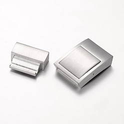 Stainless Steel Color Matte 304 Stainless Steel Rectangle Magnetic Clasps, Stainless Steel Color, 36x20x7mm, Hole: 4x18mm