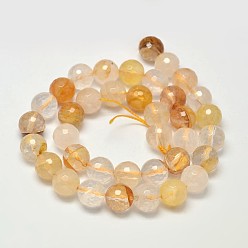 Ferruginous Quartz Faceted Natural Yellow Hematoid Quartz Round Beads Strands, Ferruginous Quartz, 6mm, Hole: 1mm, about 63pcs/strand, 15 inch