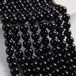 Черный Окрашенные стеклянные бусины , спекающийся лак, круглые, чёрные, 10 мм, отверстие : 1.3~1.6 мм, около 80 шт / нитка, 31.4 дюйм