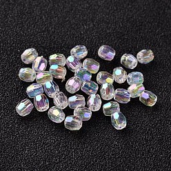 Clear AB AB Color Plated Eco-Friendly Transparent Acrylic Barrel Beads, Faceted, Clear AB, 4x4mm, Hole: 1mm, about 13333pcs/500g