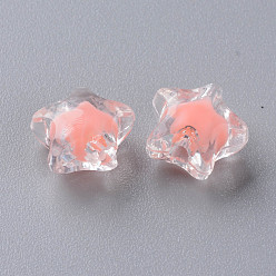 Salmon Transparent Acrylic Beads, Bead in Bead, Faceted, Star, Salmon, 10.5x11x7mm, Hole: 2mm, about 1280pcs/500g