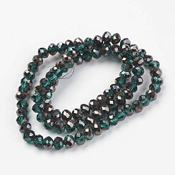 Bleu Vert Plaquent verre transparent perles brins, demi-plaqué noir, facette, rondelle, sarcelle, 4x3mm, Trou: 0.4mm, Environ 123~127 pcs/chapelet, 16.5~16.9 pouce (42~43 cm)