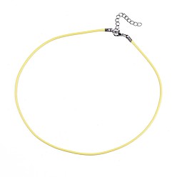 Желтый Воском хлопка ожерелье шнура решений, с сплава Lobster Claw застежками и конечных железными цепями, платина, желтые, 17.12 дюйм (43.5 см), 1.5 мм