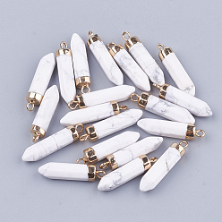 Howlite Electroplate Natural Howlite Pointed Pendants, with Iron Findings, Bullet, Golden, 24~25x5.5~6x5.5~6mm, Hole: 1.6mm