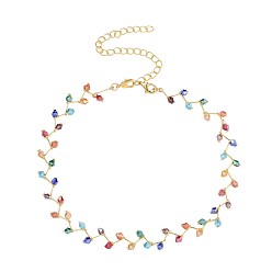 Colorful Glass Beads Necklaces, with Brass Lobster Claw Clasps and Iron Twisted Chains, Golden, Colorful, 12.7 inch(32.5cm), 11mm