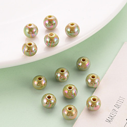 Dark Goldenrod Opaque Acrylic Beads, AB Color Plated, Round, Dark Goldenrod, 8x7mm, Hole: 2mm, about 1745pcs/500g