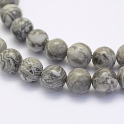 Map Stone Natural Map Stone/Picasso Stone/Picasso Jasper Beads Strands, Round, 8~8.5mm, Hole: 1mm, about 49pcs/strand, 15.7 inch(40cm)