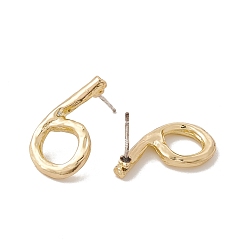 Number Brass Number Stud Earrings with 925 Sterling Silver Pins for Women, Num.6, 20x11.5mm, Pin: 0.7mm