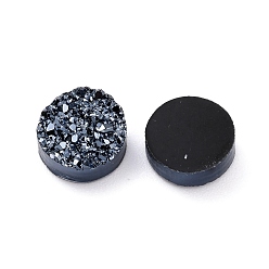 Black Resin Imitation Druzy Quartz Cabochons, Flat Round, Black, 10x3~4mm