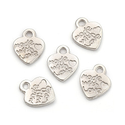 Platinum Ideas for Valentines Day Gifts Tibetan Style Alloy Pendants, Cadmium Free & Lead Free, Heart with Made with Love, Platinum, 12.2x10x1.8mm, Hole: 2mm