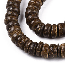 Saddle Brown Coco Nut Beads Strands, Flat Round, Saddle Brown, 8x2~6mm, Hole: 1mm, about 88~110pcs/strand, 14.56 inch~16 inch