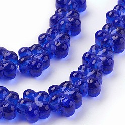 Medium Blue Handmade Lampwork Beads Strands, Plum Blossom, Medium Blue, 13.5x8.5~9mm, Hole: 1.2mm, about 32pcs/strand, 16.53 inch(42cm)