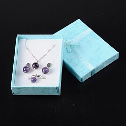 Sky Blue Cardboard Jewelry Set Boxes, with Bowknot Outside and Sponge Inside, for Necklaces and Pendants, Rectangle, Sky Blue, 90x70x30mm
