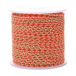 Orange 4-Ply Polycotton Cord, Handmade Macrame Cotton Rope, with Gold Wire, for String Wall Hangings Plant Hanger, DIY Craft String Knitting, Orange, 1.5mm, about 21.8 yards(20m)/roll