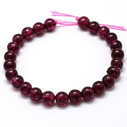 Old Rose Dyed Round Natural Crackle Quartz Beads Strands, Old Rose, 8mm, Hole: 1mm, about 24pcs/strand, 7.5 inch