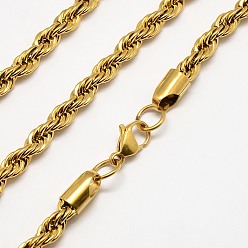 Golden Trendy Men's 304 Stainless Steel Rope Chain Necklaces, with Lobster Clasps, Golden, 23.6 inch(60cm), 6mm