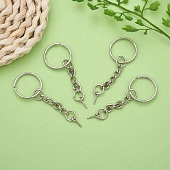 Platinum Iron Split Key Rings, with Chains and Peg Bails, Keychain Clasp Findings, Platinum, 20mm