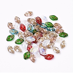 Mixed Color Czech Glass Beads, Electroplated/Gold Inlay Color, Leaf, Mixed Color, 12.5x7.5x3.5mm, Hole: 0.8mm, about 237~243pcs/bag