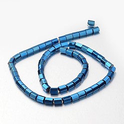 Plaqué Bleu Galvanoplastie non-magnétiques brins de perles d'hématite synthétique, facette, colonne, bleu plaqué, 6x4~5mm, Trou: 1mm, Environ 66 pcs/chapelet, 15.7 pouce