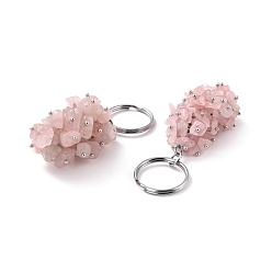 Quartz Rose Porte-clés quartz rose naturel, avec les accessoires en laiton et en fer, sans cadmium et sans plomb, platine, 8.05 cm