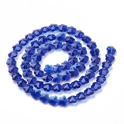 Blue Transparent Glass Beads, Faceted, Plum Blossom, Blue, 13x13.5x8.5mm, Hole: 1mm