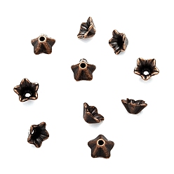 Red Copper Tibetan Style Alloy Bead Caps, Cadmium Free & Nickel Free & Lead Free, Flower, Red Copper, 8.5x5mm, Hole: 1mm