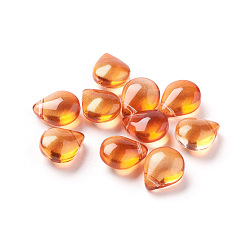 Orange Transparent Glass Beads, with Glitter Powder, Dyed & Heated, Teardrop, Orange, 12x9x6mm, Hole: 1mm