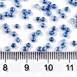 Blue 12/0 Glass Seed Beads, Transparent Inside Colours Luster, Round Hole, Round, Blue, 12/0, 2~2.5x1.5~2mm, Hole: 0.8mm, about 30000pcs/bag