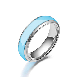Светло-Голубой Светящийся 304 кольцо из нержавеющей стали с плоским кольцом на палец, светящиеся в темноте украшения для мужчин и женщин, Небесно-голубой, размер США 7 (17.3 мм)