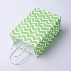 Vert Sacs en papier kraft, avec poignées, sacs-cadeaux, sacs à provisions, rectangle, motif de vague, verte, 21x15x8 cm
