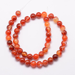 Orange Red Natural Striped Agate/Banded Agate Bead Strands, Round, Grade A, Dyed & Heated, Orange Red, 10mm, Hole: 1mm, about 37pcs/strand, 15 inch