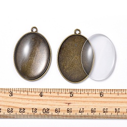 Bronze Antique Création de pendentif bricolage, avec pendentifs en alliage de style tibétain et cabochons en verre ovale transparent, bronze antique, cabochons: 40x30x7~9 mm, 1 pc / set, paramètres: 47x33x3 mm, Trou: 3mm, 1 pc / set