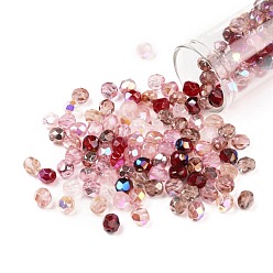 Pink Fire-Polished Czech Glass Beads, Faceted, Ananas, Pink, 6x5.5~6mm, Hole: 1.2mm, about 360pcs/bag