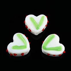 White Opaque Handmade Bumpy Lampwork Beads Strands, Heart, White, 14.5~15.5x17~18x6.5~7.5mm, Hole: 1.5mm, about 35pcs/strand, 19.49 inch(49.5cm)