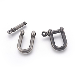 Antique Silver 304 Stainless Steel Screw D-Ring Anchor Shackle Clasps, Antique Silver, 33x29x10mm, Hole: 2mm, 10x20mm Inner Diameter