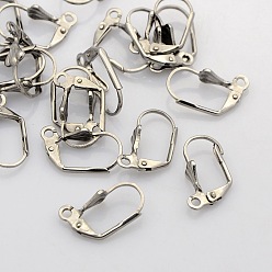 Stainless Steel Color 304 Stainless Steel Leverback Earring Findings, with Loop, Stainless Steel Color, 19x9.5mm, Pin: 0.7mm, Hole: 1.6mm
