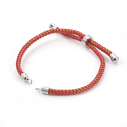Rouge Fabrication de bracelet coulissant en cordon de nylon réglable, avec les accessoires en laiton, plaqué longue durée, Platine plaqué, rouge, 8-5/8 pouce (22 cm), 2~3.5mm, Trou: 1.5mm