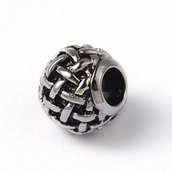 Antique Silver Round 316 Surgical Stainless Steel European Beads, Large Hole Beads, Antique Silver, 12x10mm, Hole: 4.5mm