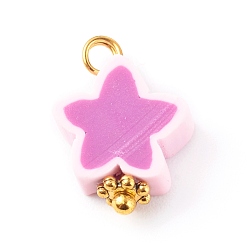 Mixed Color Polymer Clay Pendants, with Brass Findings, Star, Golden, Mixed Color, 12~15x9.5~10x4~5mm, Hole: 2mm